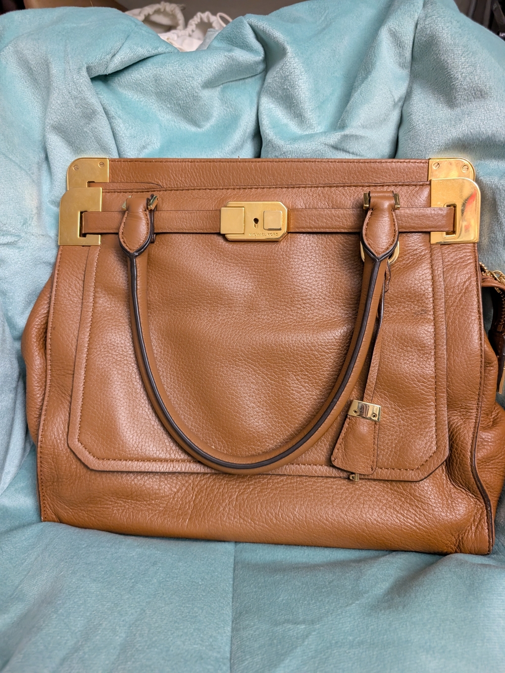 Michael Kors Brown Leather Satchel with Gold Hardware